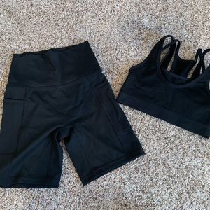 Aerie biker shorts and sports bra. Size small